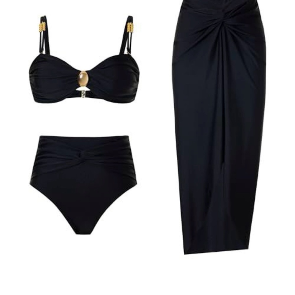 Elegant Black Bikini Set with Skirt